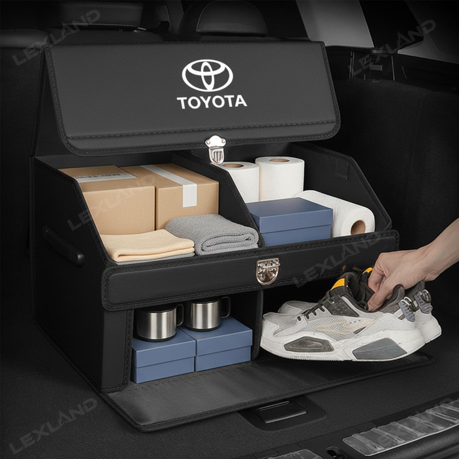TOYOTA(トヨタ) 純正部品 STORAGE BOX Toyota Trunk Storage Box Trunk Organizer with Toyota Logo Luggage