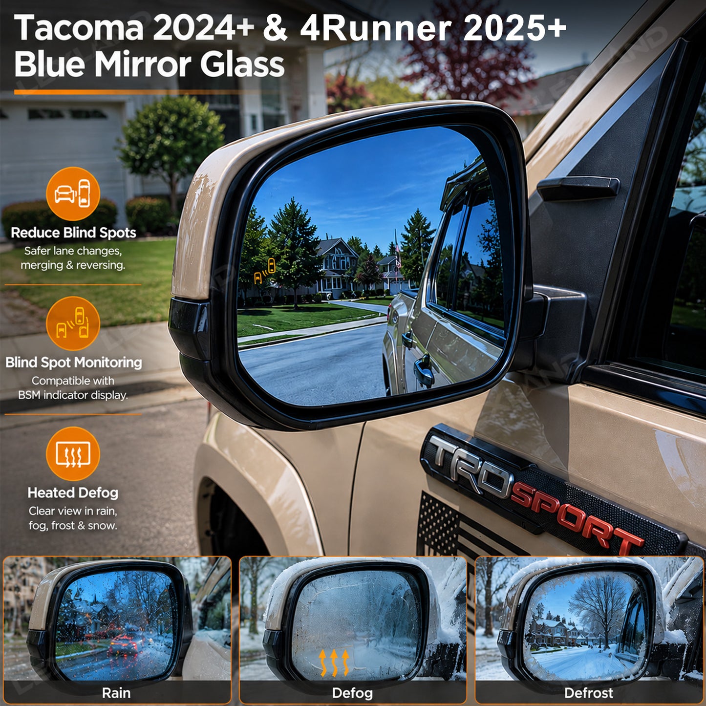 Tacoma/4Runner Wide View Side Mirrors with Blind Spot Detection Heated Rearview Mirror Glass Replacement Kit