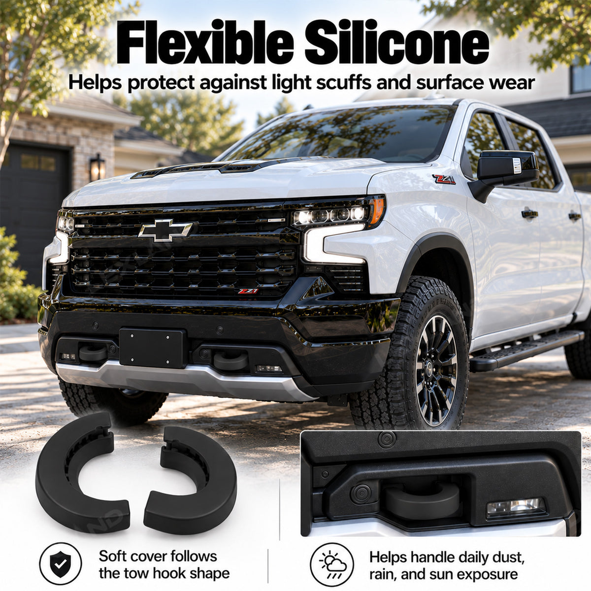 Silverado 1500 Front Tow Hook Covers Silicone Tow Hook Caps Protectors for Chevrolet