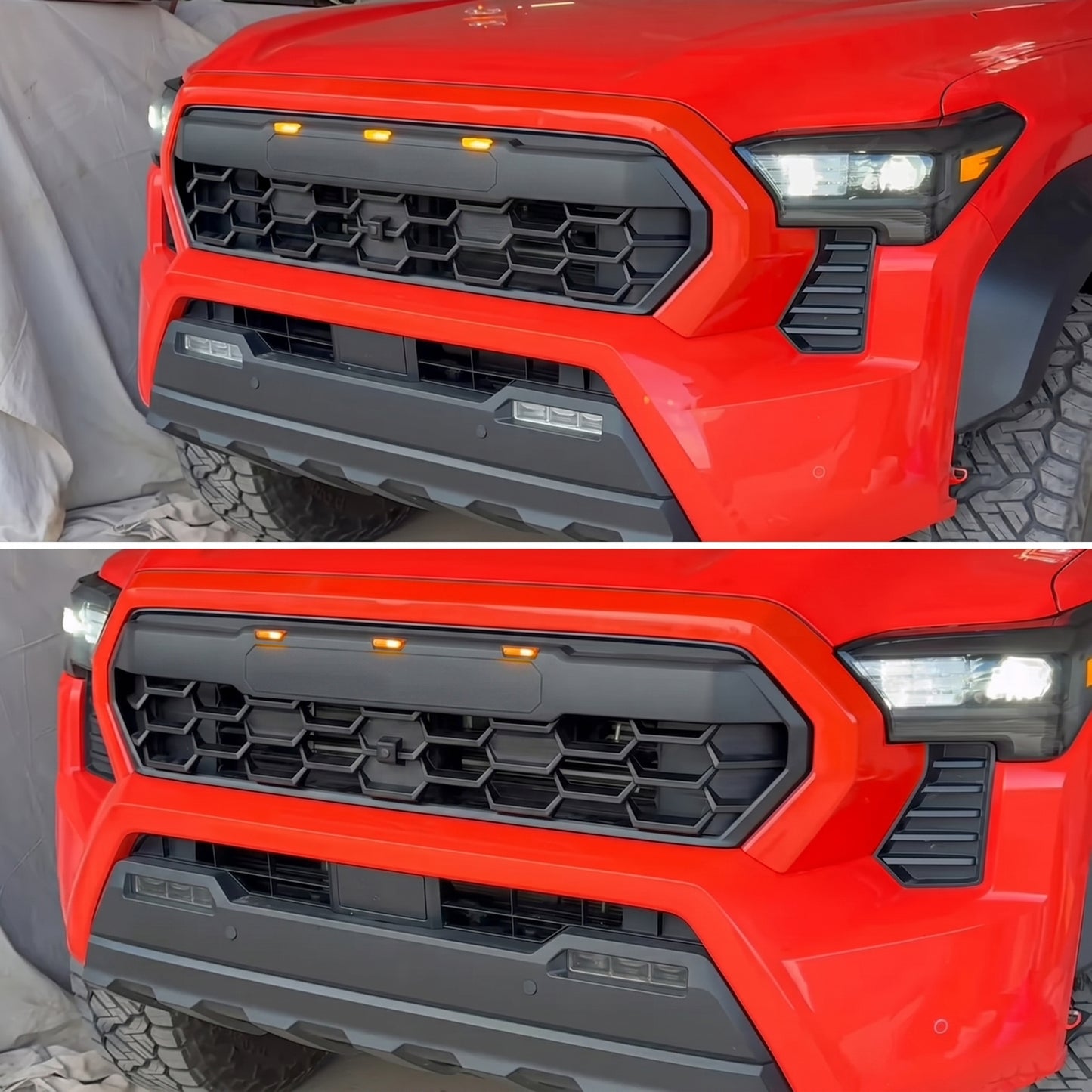 Tacoma Front Bumper Grille With LED & Light Bar Racing Grills With TRD PRO Style Upgrade for Toyota