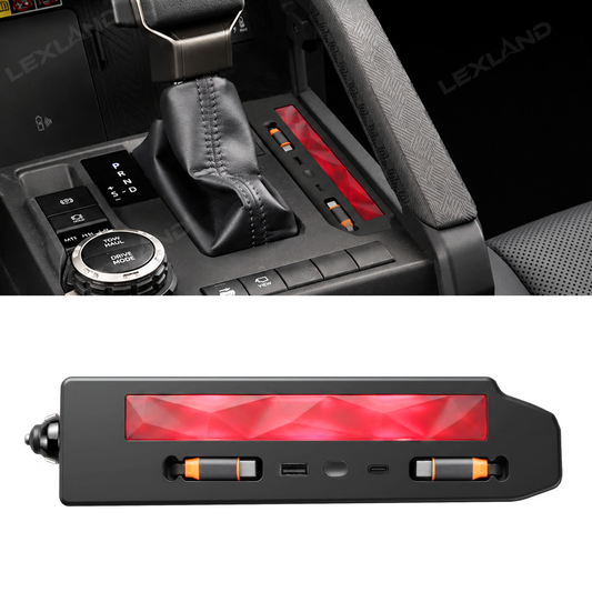 Tacoma/4Runner Center Console Charger Hub Multi-Port USB Docking Station with Retractable Cables & 110V AC Outlet Ambient Lighting