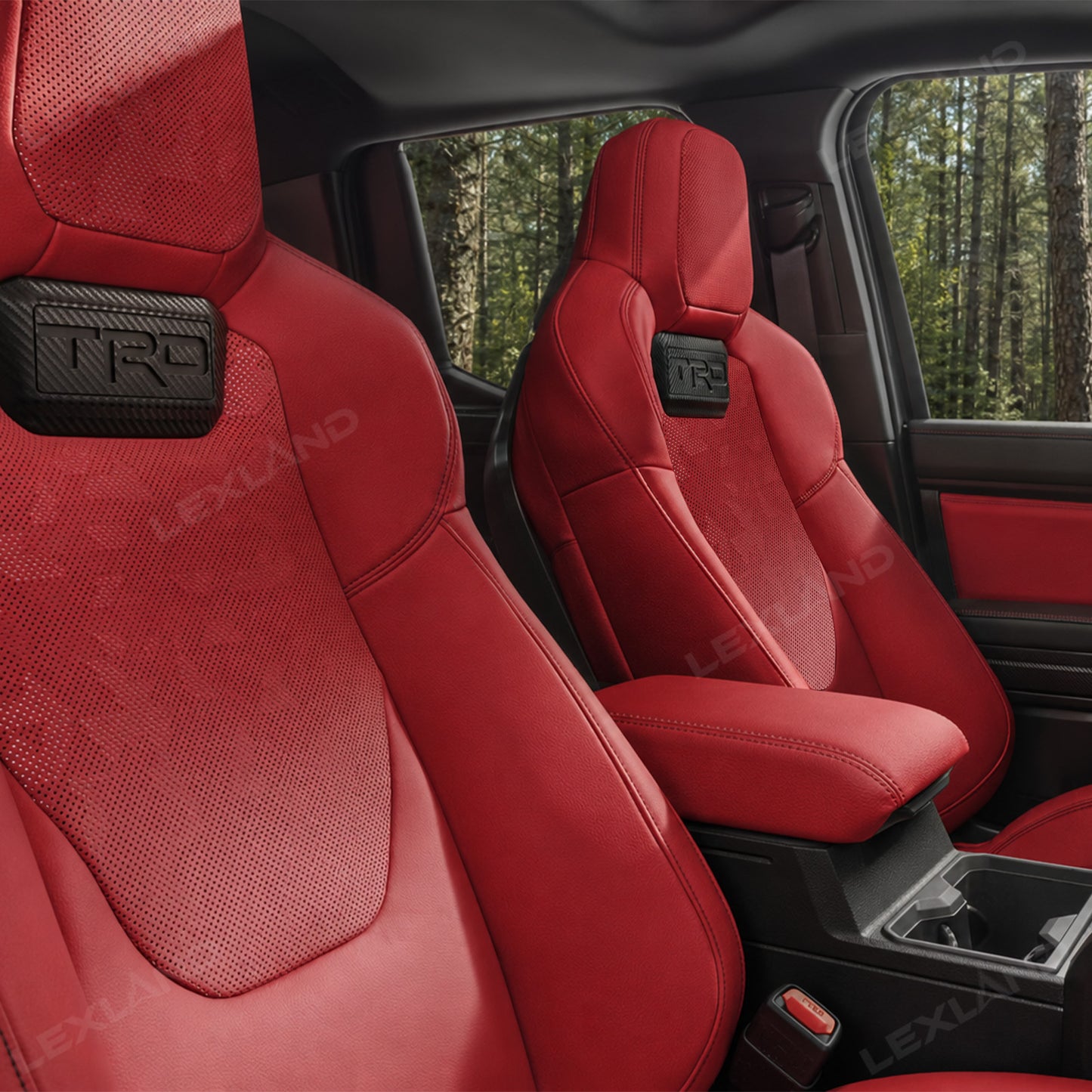Tacoma/4Runner Seat Covers with Carbon Fiber-Style TRD Badge Embossed Nappa Camo Seat Protector for Toyota