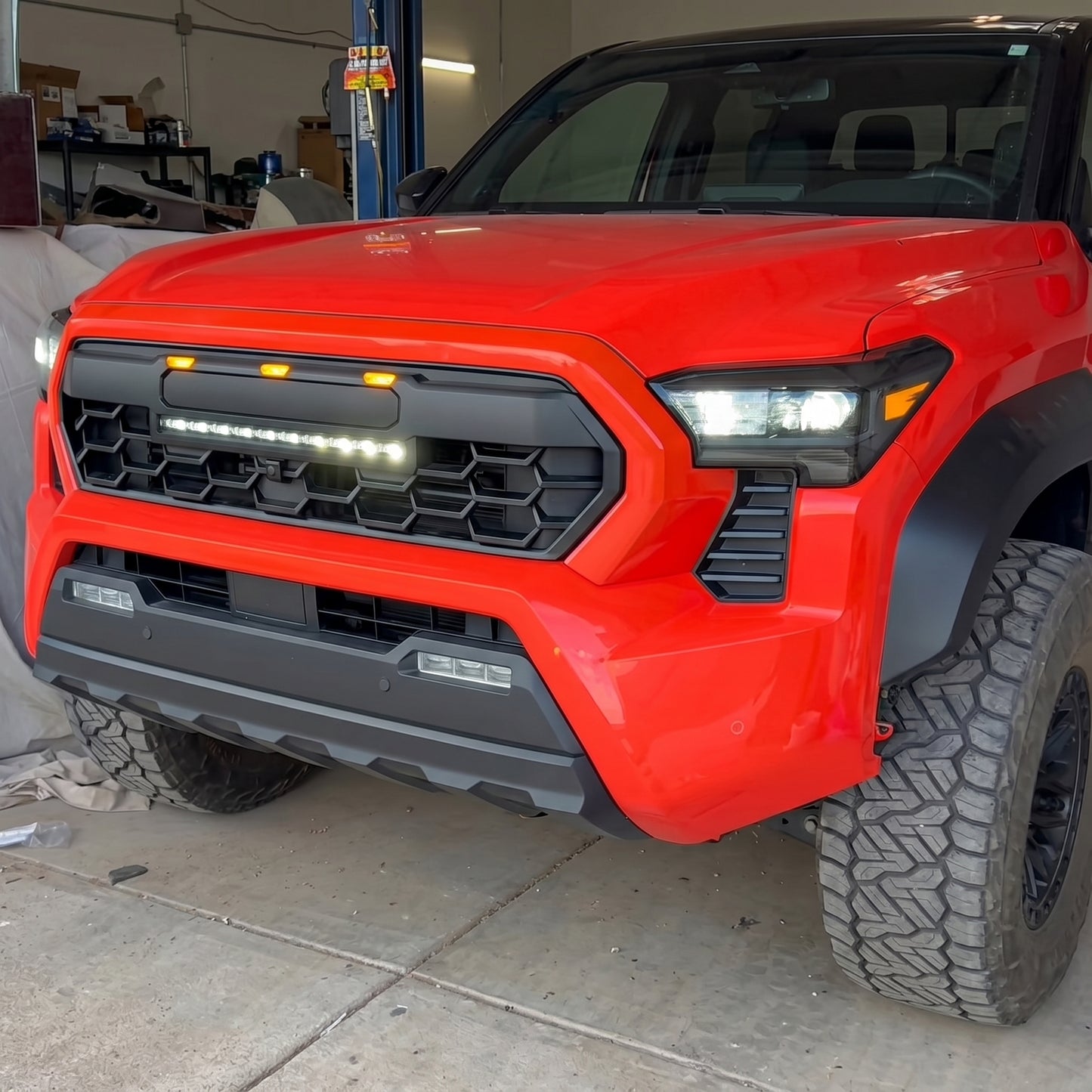 Tacoma Front Bumper Grille With LED & Light Bar Racing Grills With TRD PRO Style Upgrade for Toyota