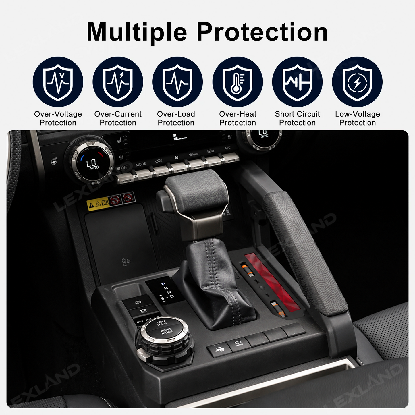Tacoma/4Runner Center Console Charger Hub Multi-Port USB Docking Station with Retractable Cables & 110V AC Outlet Ambient Lighting