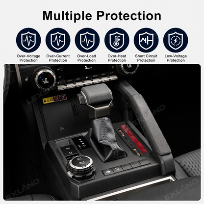 Tacoma/4Runner Center Console Charger Hub Multi-Port USB Docking Station with Retractable Cables & 110V AC Outlet Ambient Lighting