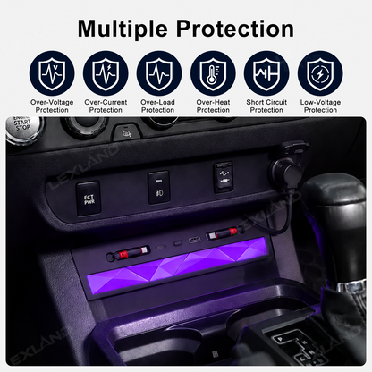 Tacoma Center Console USB Charging Hub Multi-Port Docking Station with Ambient Lighting & Retractable Cables