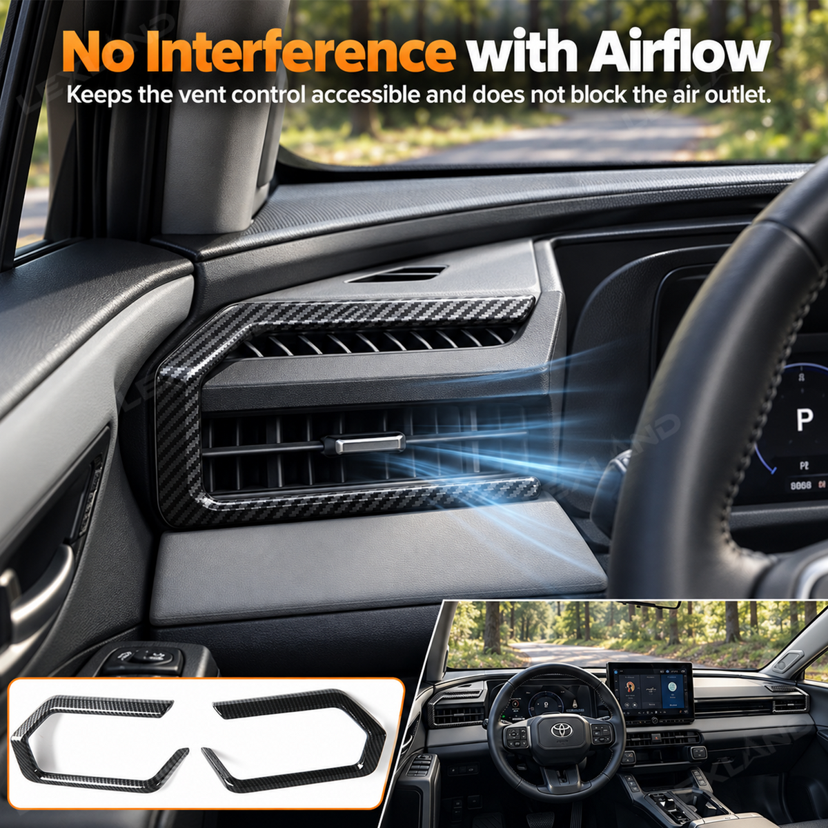 RAV4 Front Side Air Vent Outlet Covers ABS Carbon Fiber Style Dashboard AC Vent Overlays 2PCS