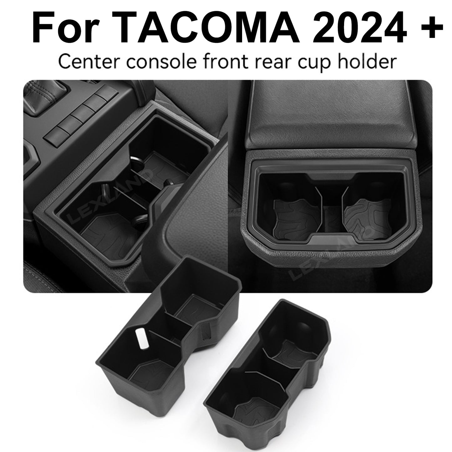 Tacoma Cup Holder Inserts Center Console & Rear Armrest Drink Holder Organizer 2PCS for Toyota