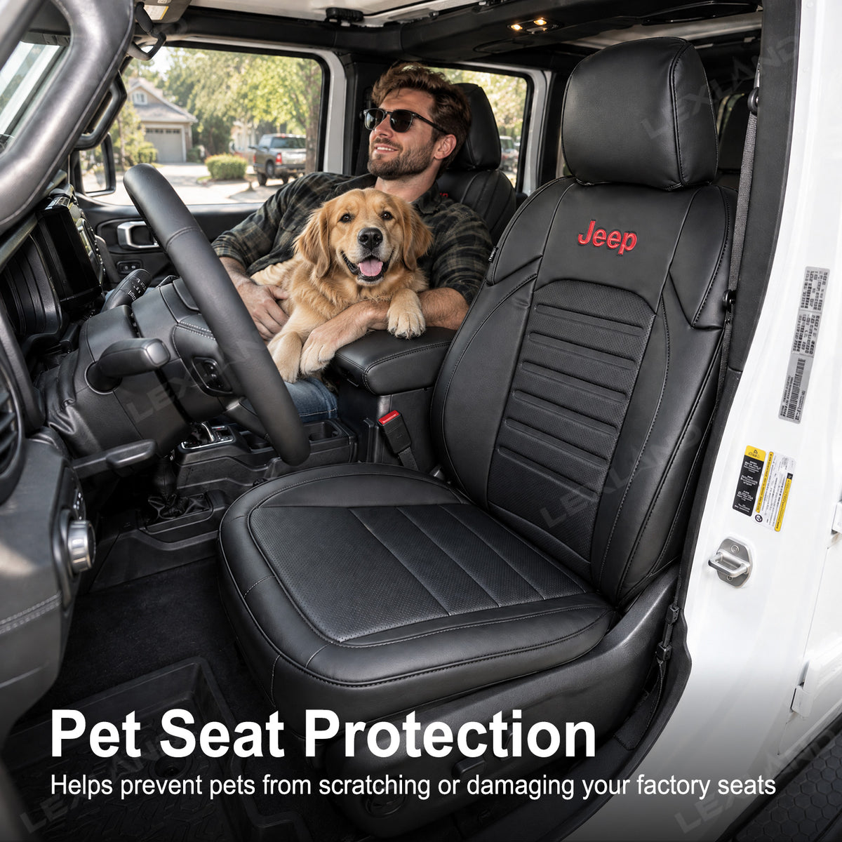 Wrangler Seat Covers 4-Door Embossed Leather Seat Protector Without Rear Armrest