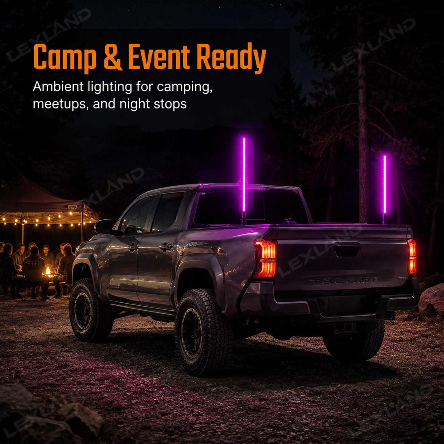 Tacoma LED Bed Whip Lights with Mounting Brackets 2FT RGB Truck Bed Mounted Whip Poles