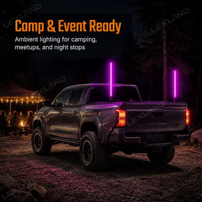 Tacoma LED Bed Whip Lights with Mounting Brackets 2FT RGB Truck Bed Mounted Whip Poles