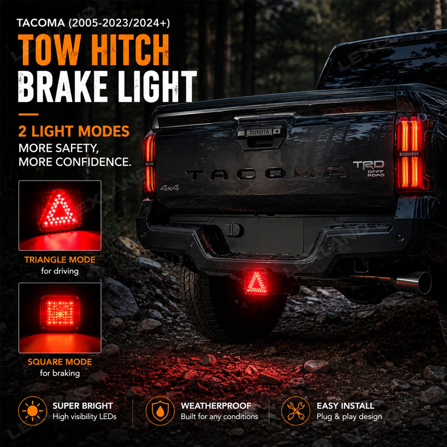 Tacoma Tow Hitch Receiver Brake Tail Light Hitch Mount LED Pod Reverse Kit for Toyota