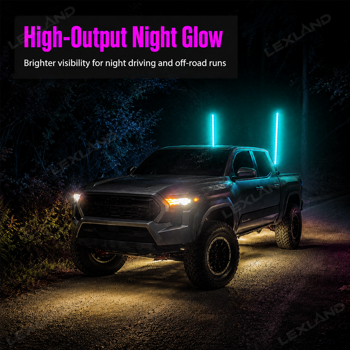 Tacoma LED Bed Whip Lights with Mounting Brackets 2FT RGB Truck Bed Mounted Whip Poles
