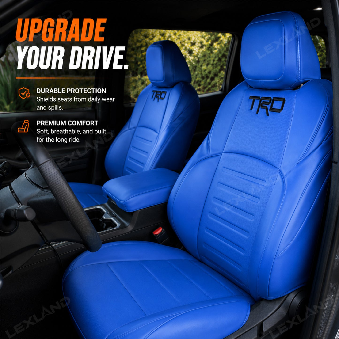 Tacoma /4Runner Seat Covers Blue Embossed Seat Protector with TRD Letter Style Premium Interior Protection