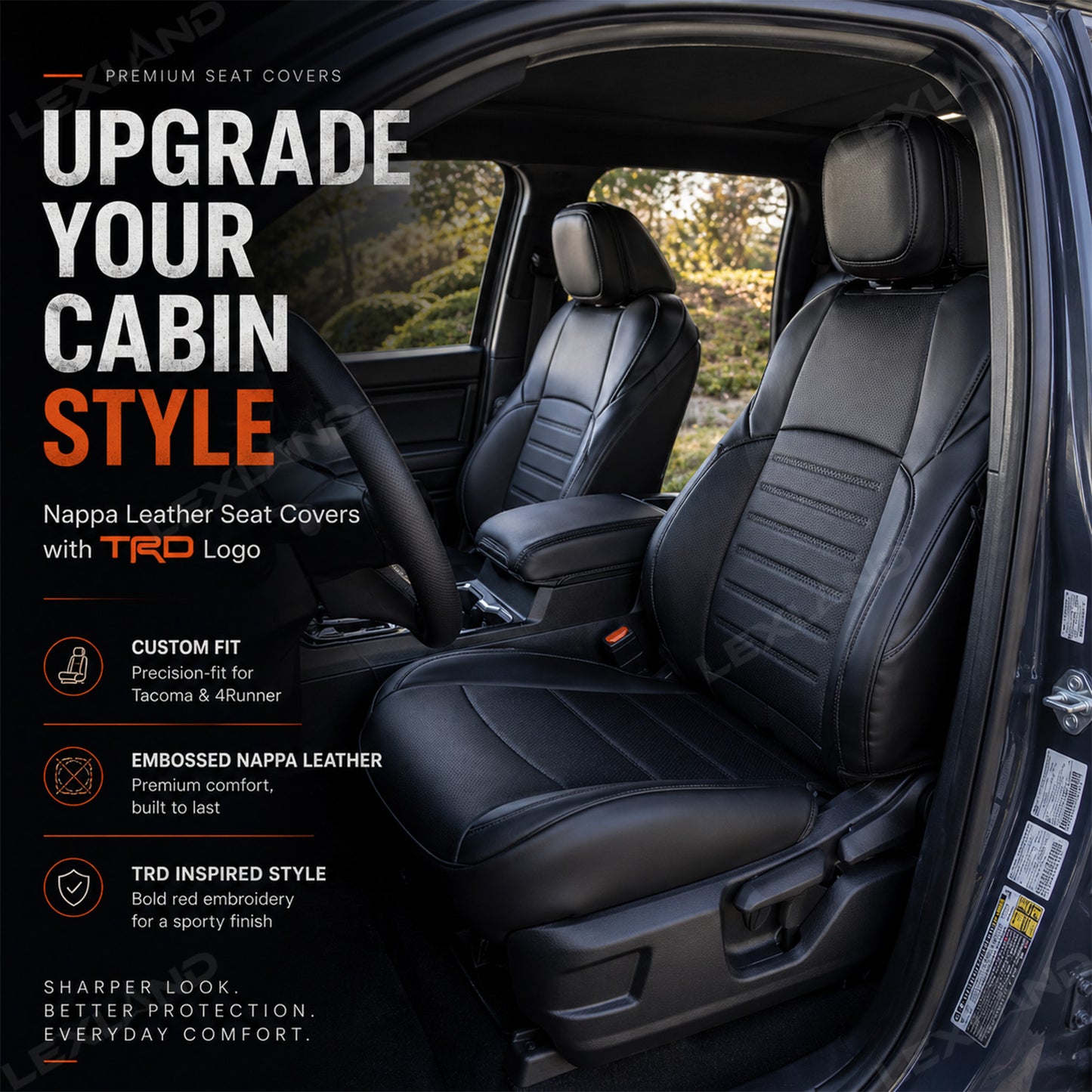 Tacoma /4Runner Seat Covers Embossed Nappa Leather Seat Protectors with TRD Style for Toyota