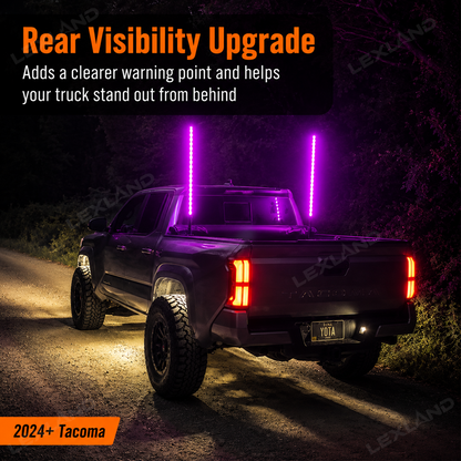 Tacoma LED Bed Whip Lights with Mounting Brackets 2FT RGB Truck Bed Mounted Whip Poles