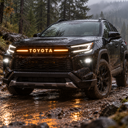 RAV4 Front Bumper Grille Light Bar Dual-Color Illuminated TOYOTA Style Front Grille with DRL