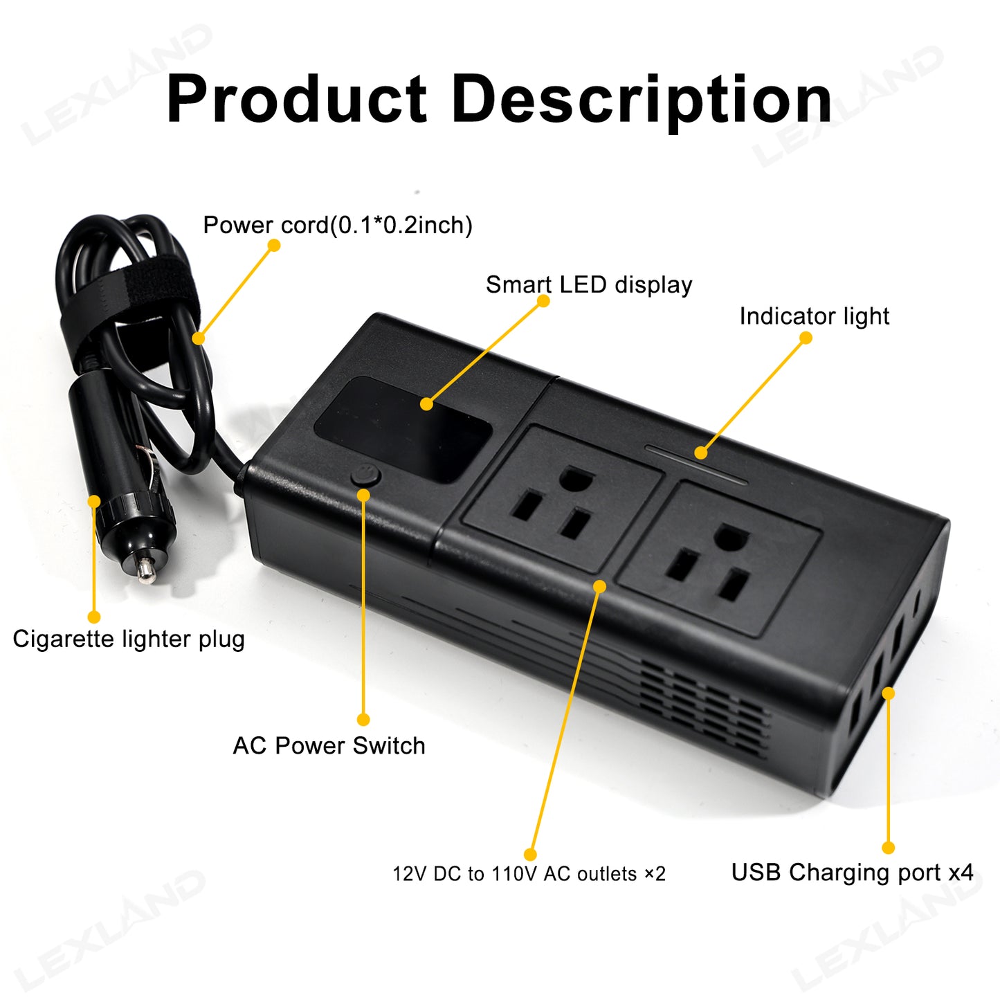 Tacoma/4Runner 200W Portable Power Inverter DC 12V to 110V AC Converter with LED Display & Cigarette Lighter Plug