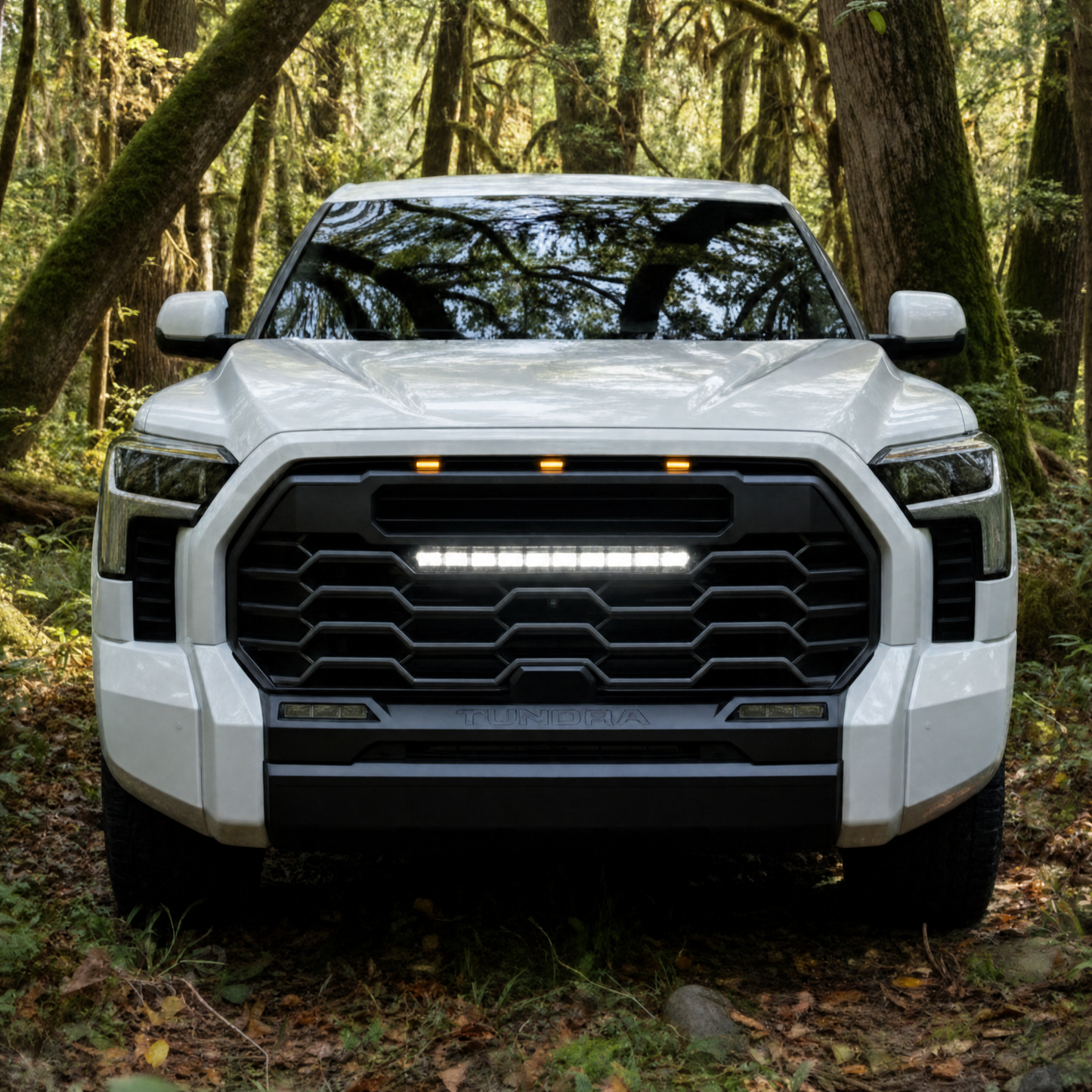 Tundra Front Grille with Amber Light & LED Light Bar TRD-Style Front Bumper Grill Replacement for Toyota
