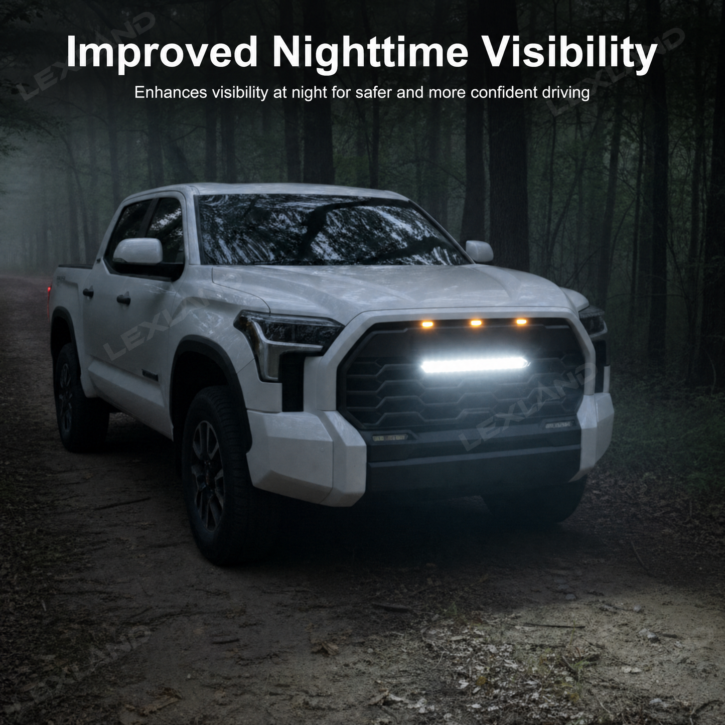 Tundra Front Grille with Amber Light & LED Light Bar TRD-Style Front Bumper Grill Replacement for Toyota
