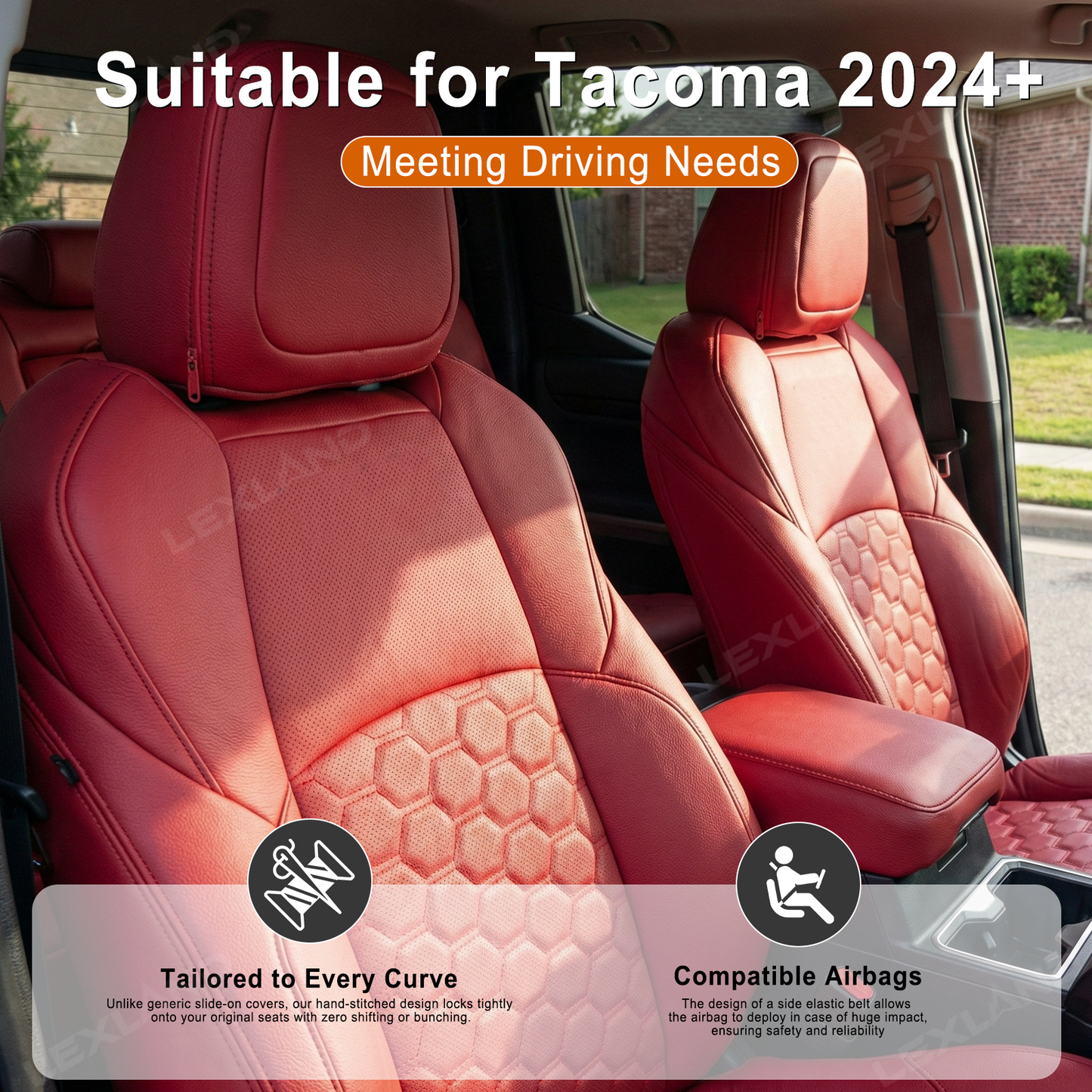 Tacoma Seat Covers Honeycomb-Pattern Seat Protectors with TRD Letter Style for Toyota