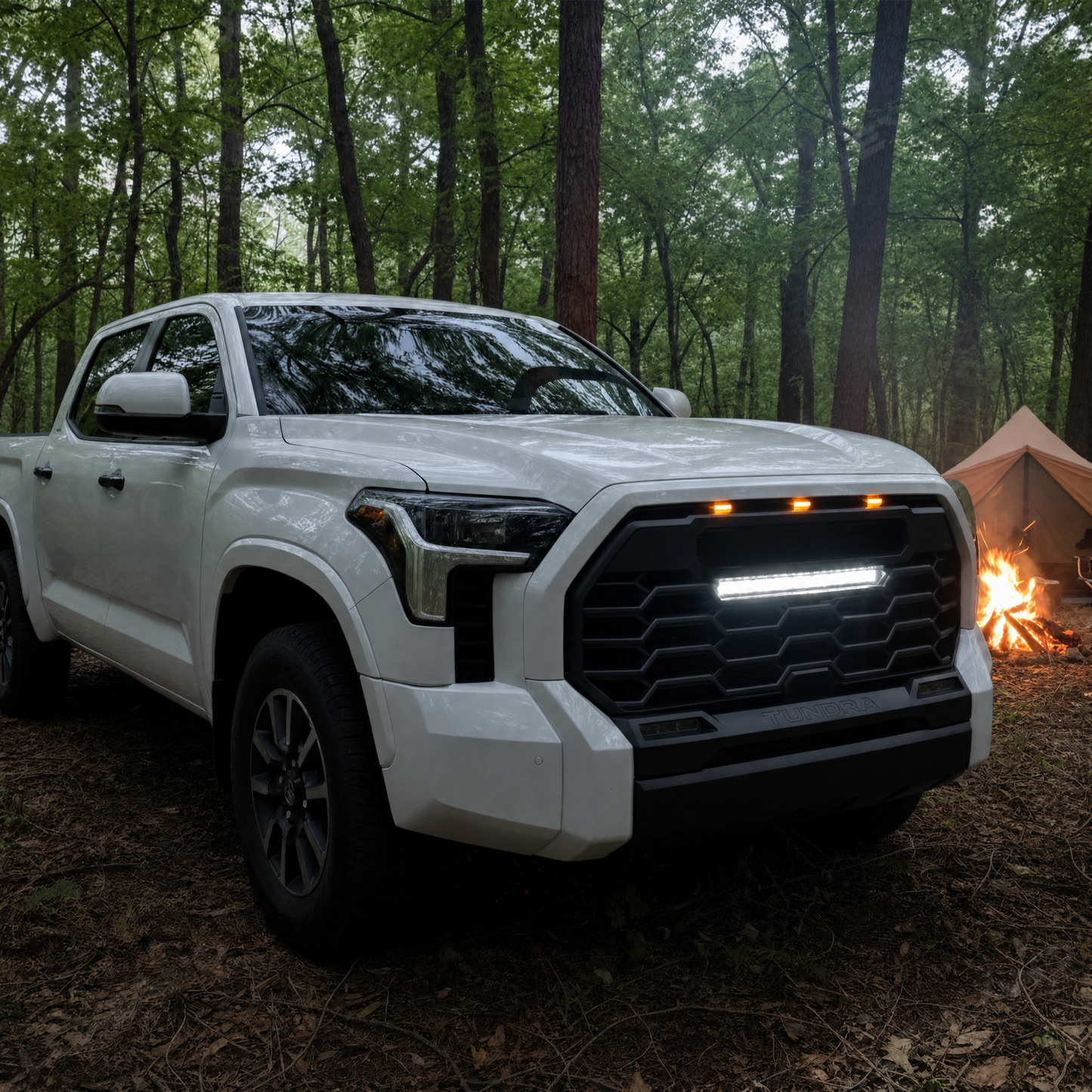 Tundra Front Grille with Amber Light & LED Light Bar TRD-Style Front Bumper Grill Replacement for Toyota