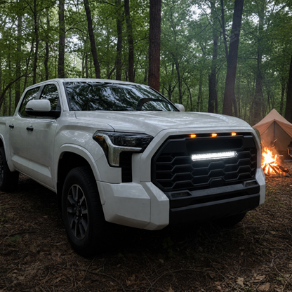 Tundra Front Grille with Amber Light & LED Light Bar TRD-Style Front Bumper Grill Replacement for Toyota