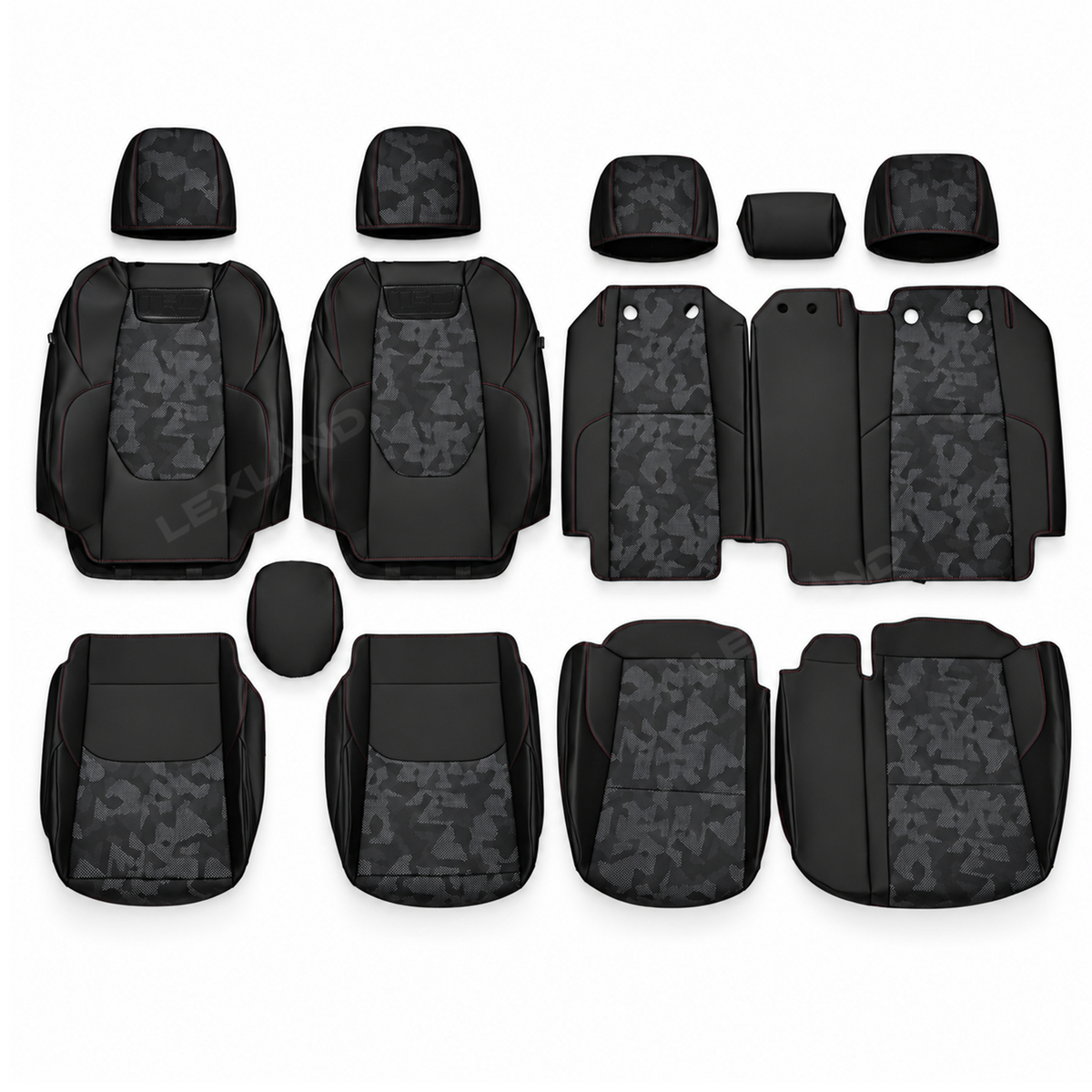 Tacoma Seat Covers with Carbon Fiber-Style Badge Embossed Nappa Camo Seat Protector for Toyota