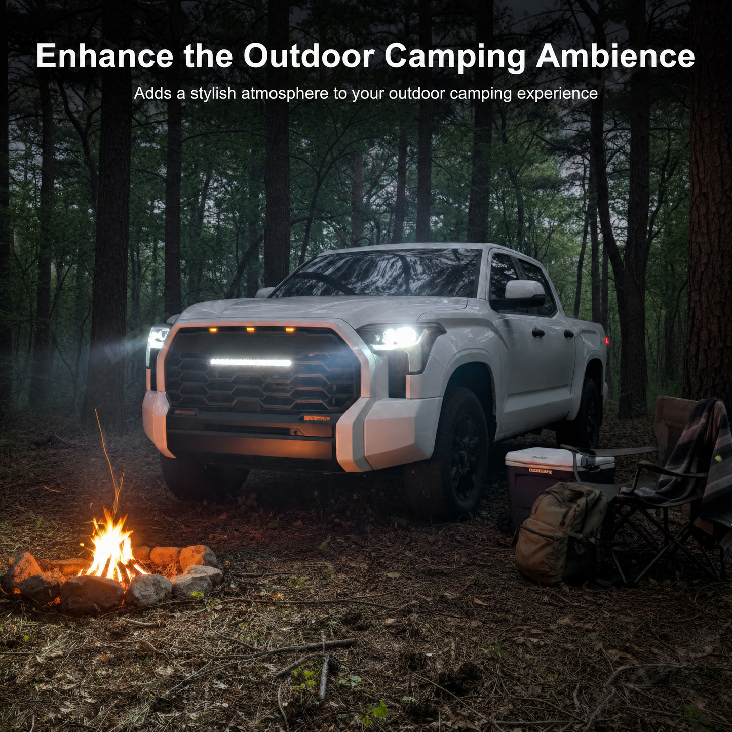 Tundra Front Grille with Amber Light & LED Light Bar TRD-Style Front Bumper Grill Replacement for Toyota