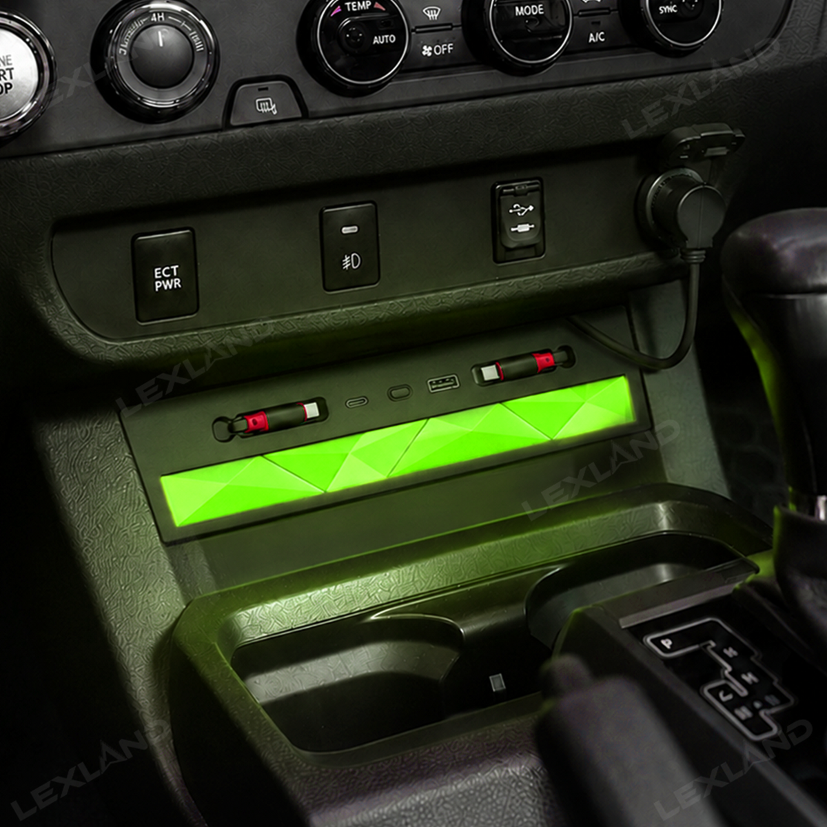 Tacoma Center Console USB Charging Hub Multi-Port Docking Station with Ambient Lighting & Retractable Cables
