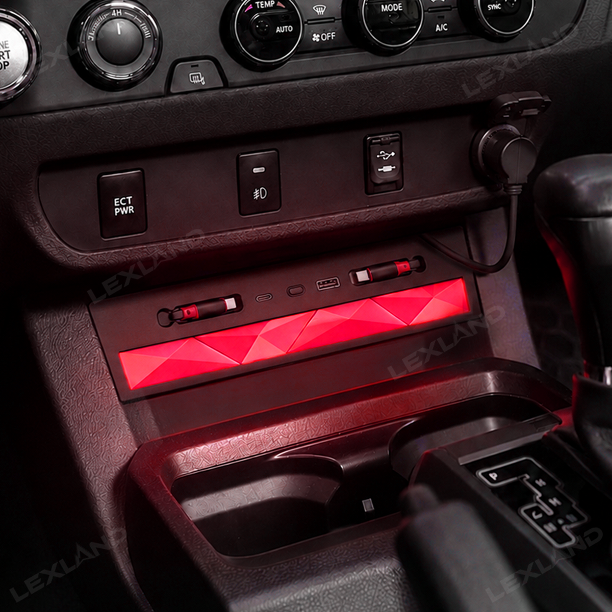 Tacoma Center Console USB Charging Hub Multi-Port Docking Station with Ambient Lighting & Retractable Cables
