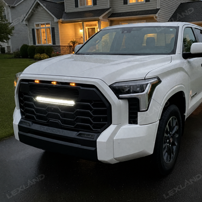 Tundra Front Grille with Amber Light & LED Light Bar TRD-Style Front Bumper Grill Replacement for Toyota