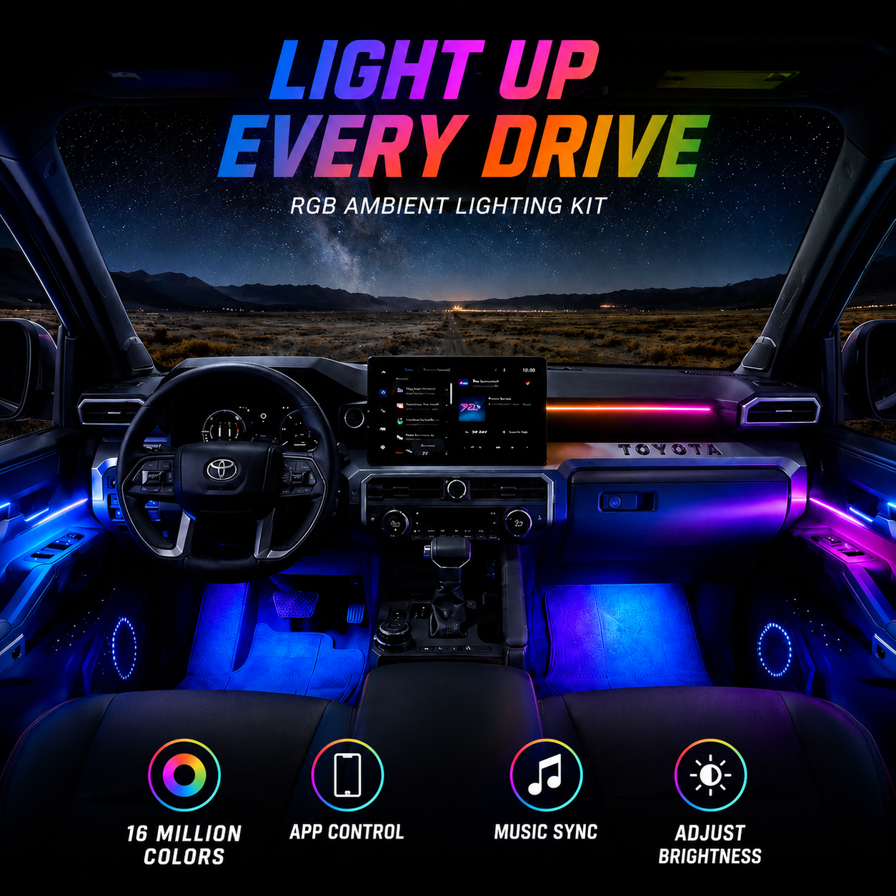 Tacoma RGB Ambient Lighting Kit Dynamic Interior LED Light Strips App Control & Music Sync