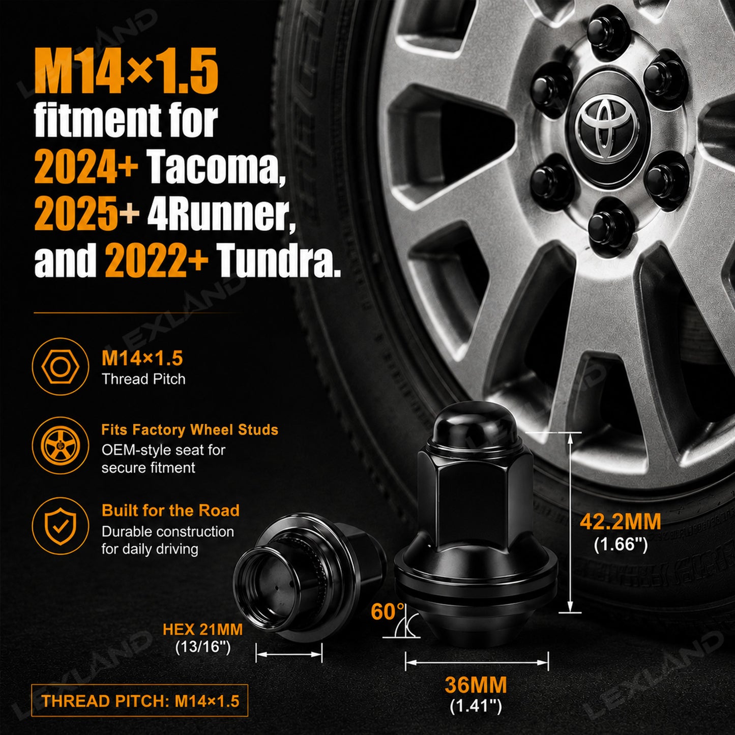 Tacoma/4Runner/Tundra Lug Nuts M14×1.5 Wheel Lug Fasteners Set 24PCS for Toyota