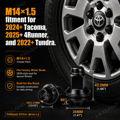 Tacoma/4Runner/Tundra Lug Nuts M14×1.5 Wheel Lug Fasteners Set 24PCS for Toyota
