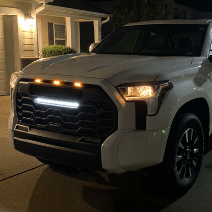 Tundra Front Grille with Amber Light & LED Light Bar TRD-Style Front Bumper Grill Replacement for Toyota