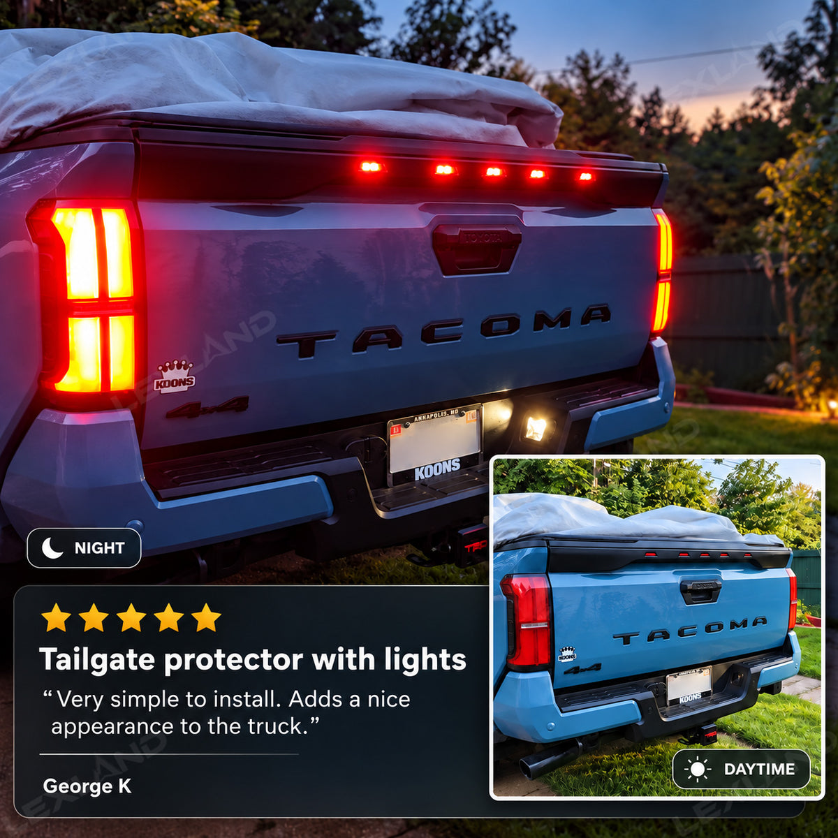 Tacoma Tailgate Protector with LED Lights Rear Tailgate Guard for Toyota