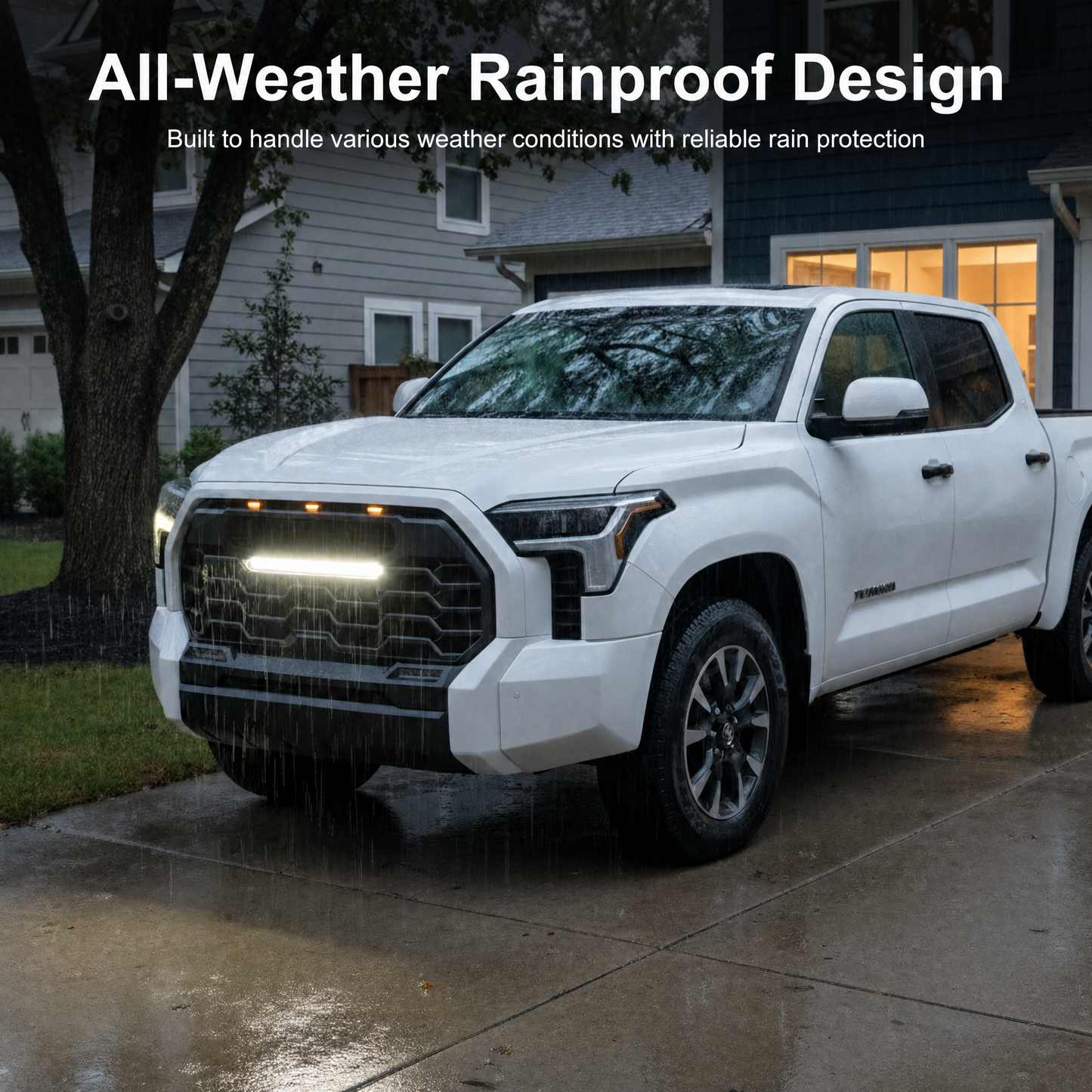 Tundra Front Grille with Amber Light & LED Light Bar TRD-Style Front Bumper Grill Replacement for Toyota