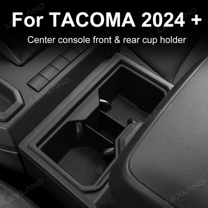 Tacoma Cup Holder Inserts Center Console & Rear Armrest Drink Holder Organizer 2PCS for Toyota