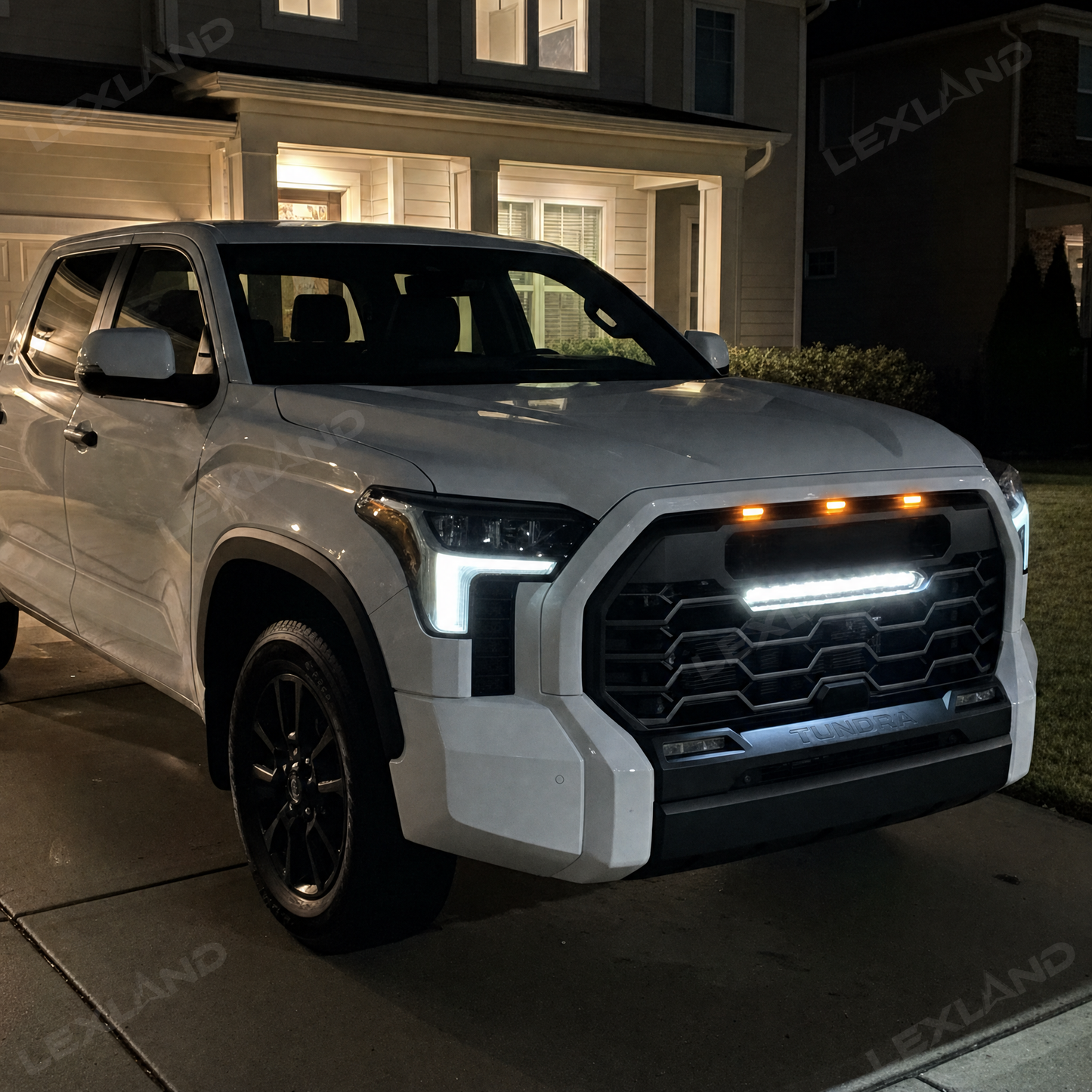 Tundra Front Grille with Amber Light & LED Light Bar TRD-Style Front Bumper Grill Replacement for Toyota