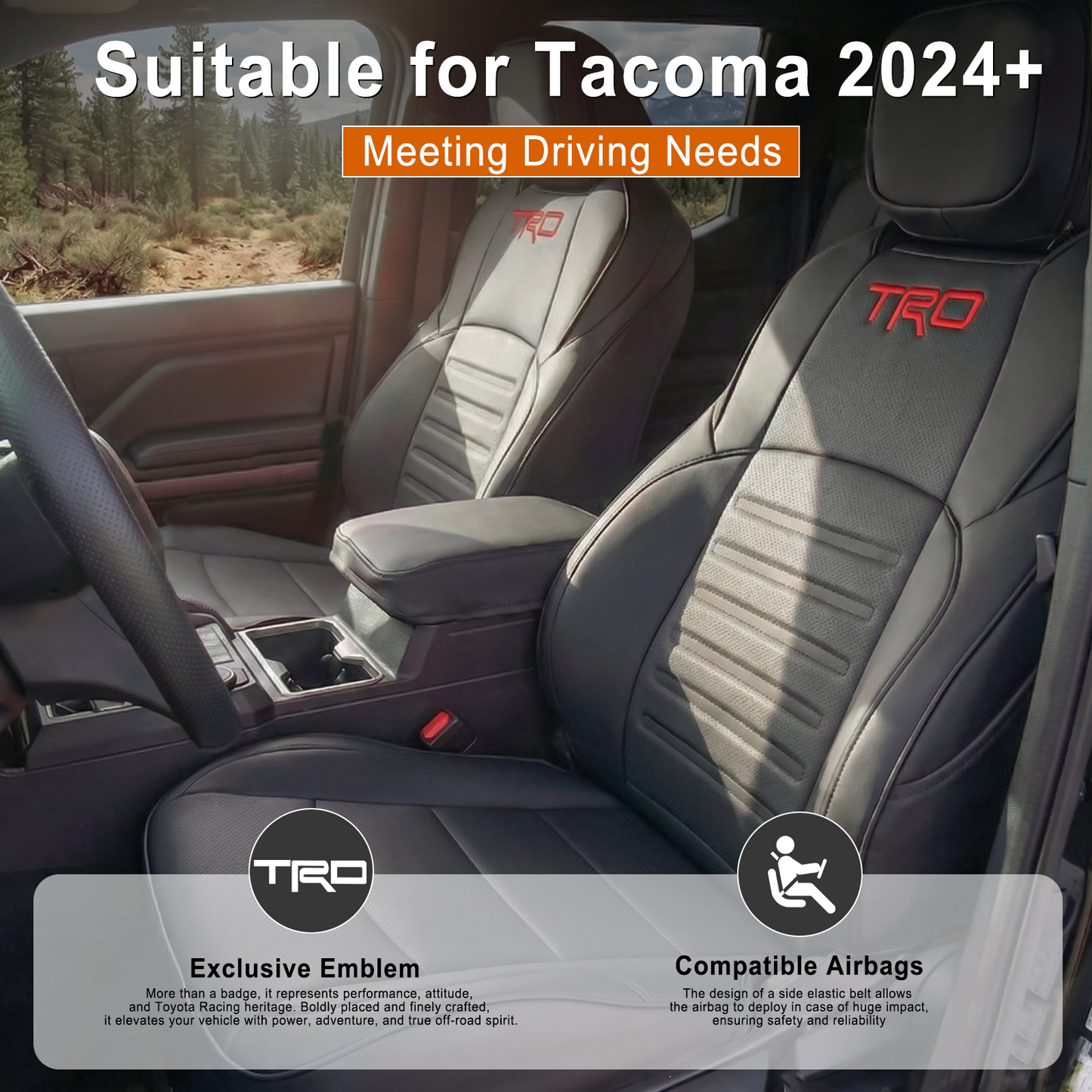 Tacoma Front Row Seat Covers Full Coverage Embossed Seat Protectors with TRD Letter Style for Toyota