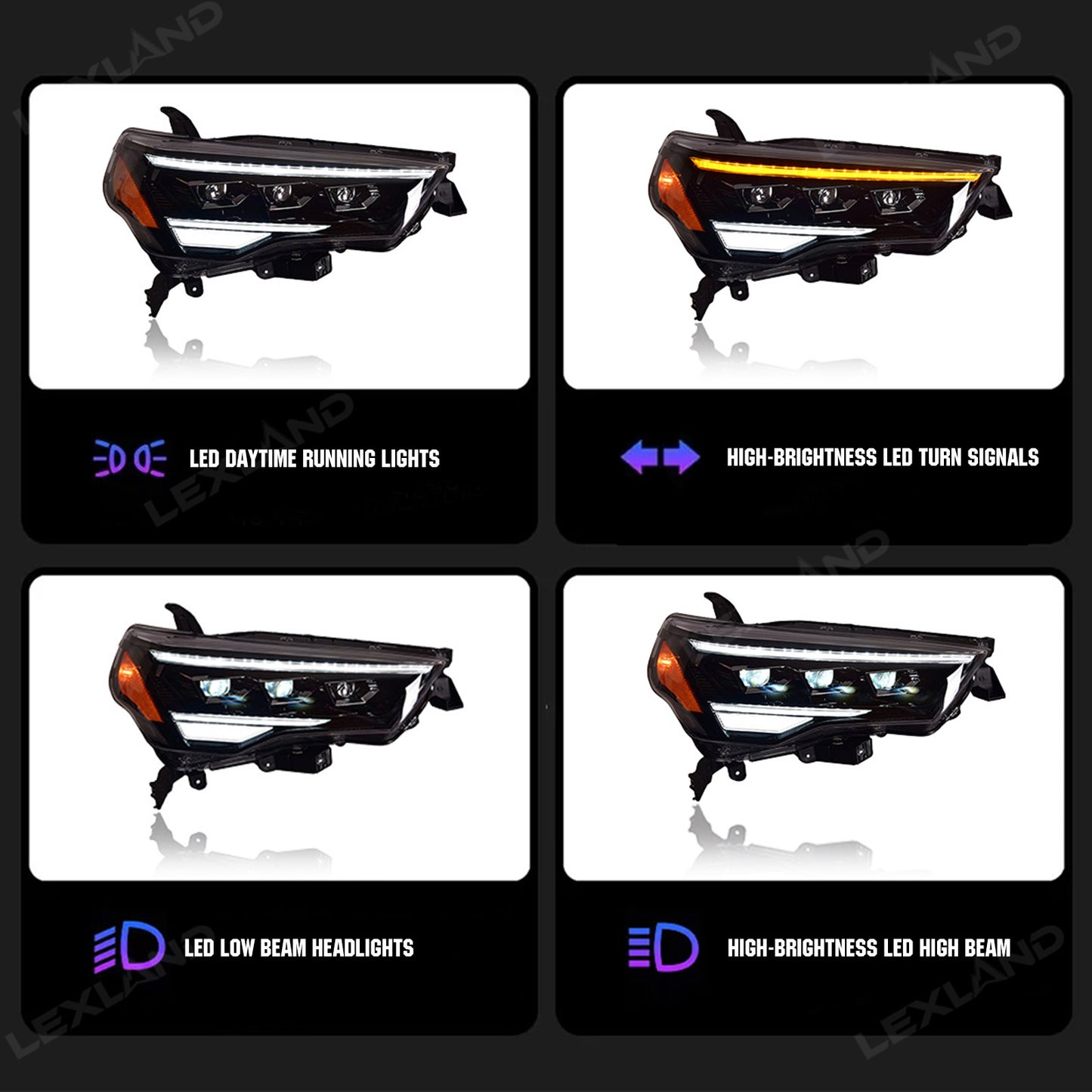 4Runner LED Headlights Front Head Lamp Replacement Kit with Sequential Turn Signal