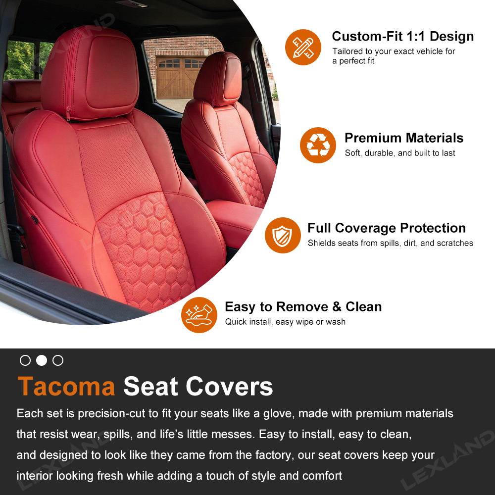 Tacoma Seat Covers Honeycomb-Pattern Seat Protectors with TRD Letter Style for Toyota