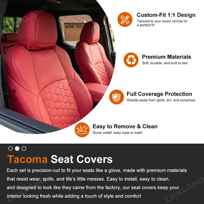Tacoma Seat Covers Honeycomb-Pattern Seat Protectors with TRD Letter Style for Toyota