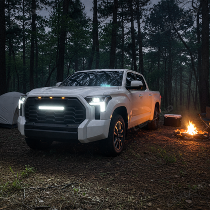 Tundra Front Grille with Amber Light & LED Light Bar TRD-Style Front Bumper Grill Replacement for Toyota