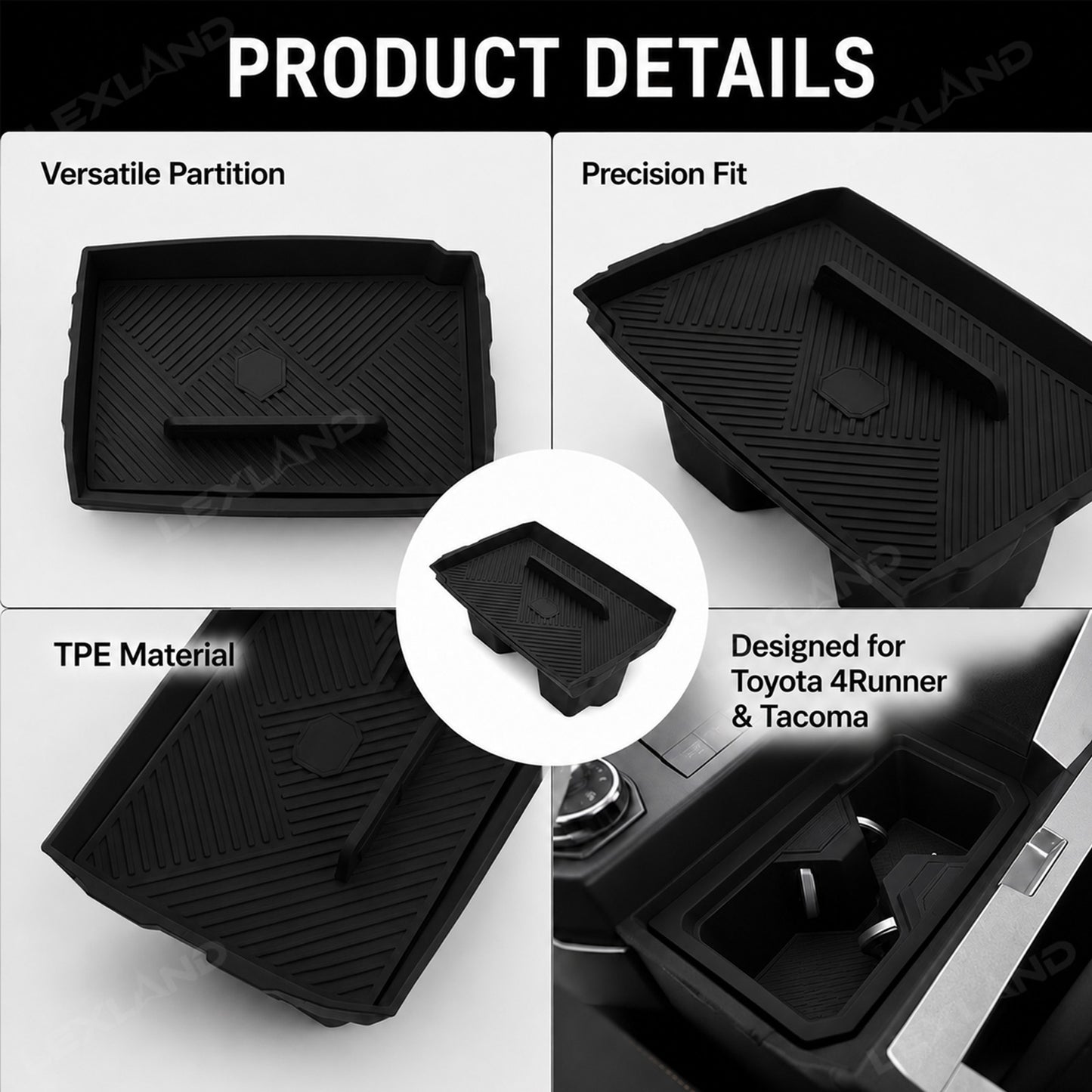 Tacoma/4Runner Center Console Cup Holder Insert TPE Drink Organizer with Lid for Toyota