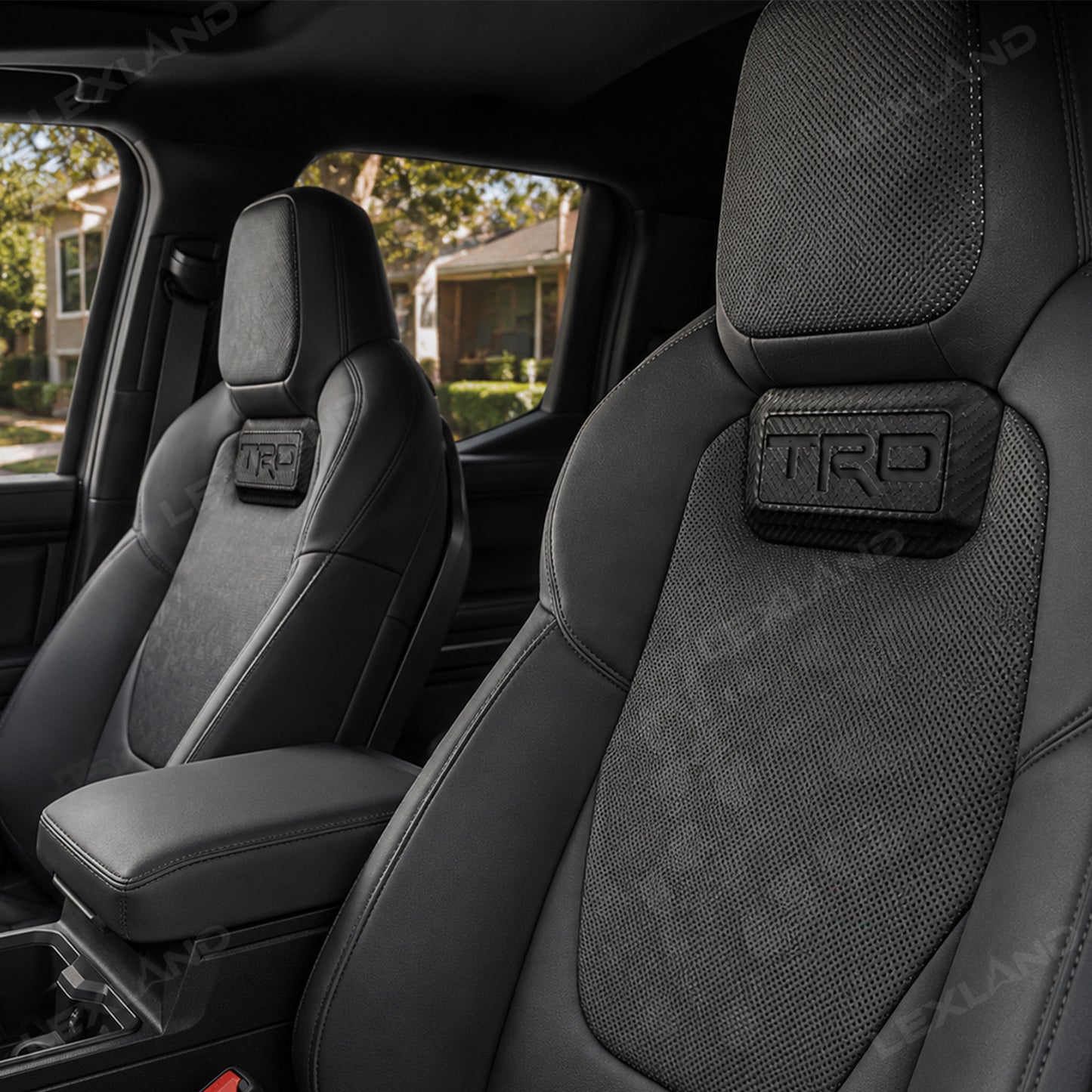 Tacoma/4Runner Seat Covers with Carbon Fiber-Style TRD Badge Embossed Nappa Camo Seat Protector for Toyota