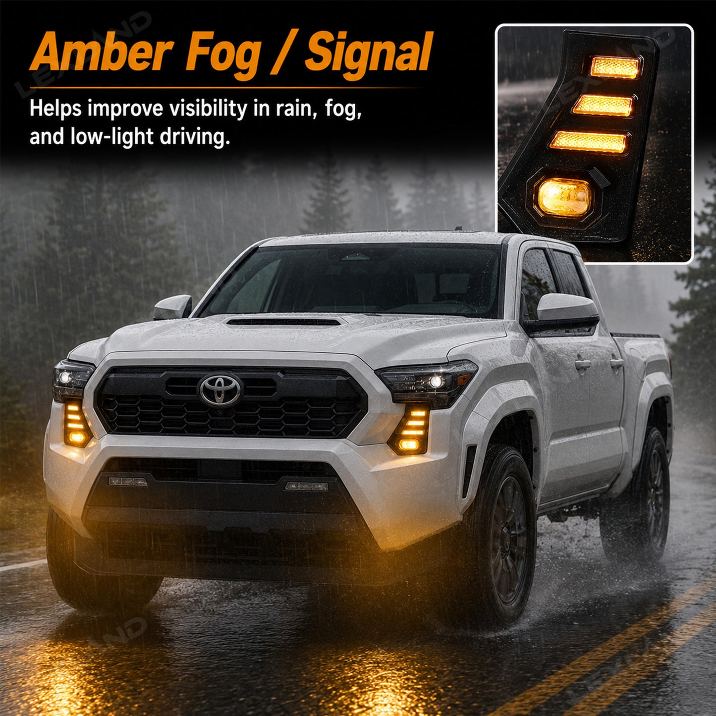 Tacoma LED Daytime Running Lights DRL White/Amber Fang Lamps Front Accent Lights for Toyota