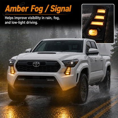 Tacoma LED Daytime Running Lights DRL White/Amber Fang Lamps Front Accent Lights for Toyota