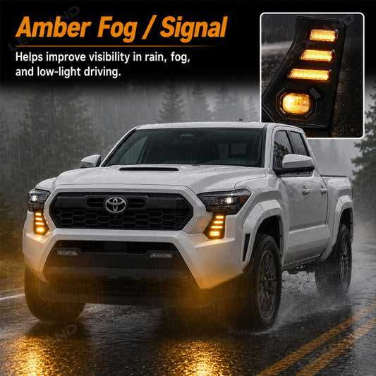 Tacoma LED Daytime Running Lights DRL White/Amber Fang Lamps Front Accent Lights for Toyota